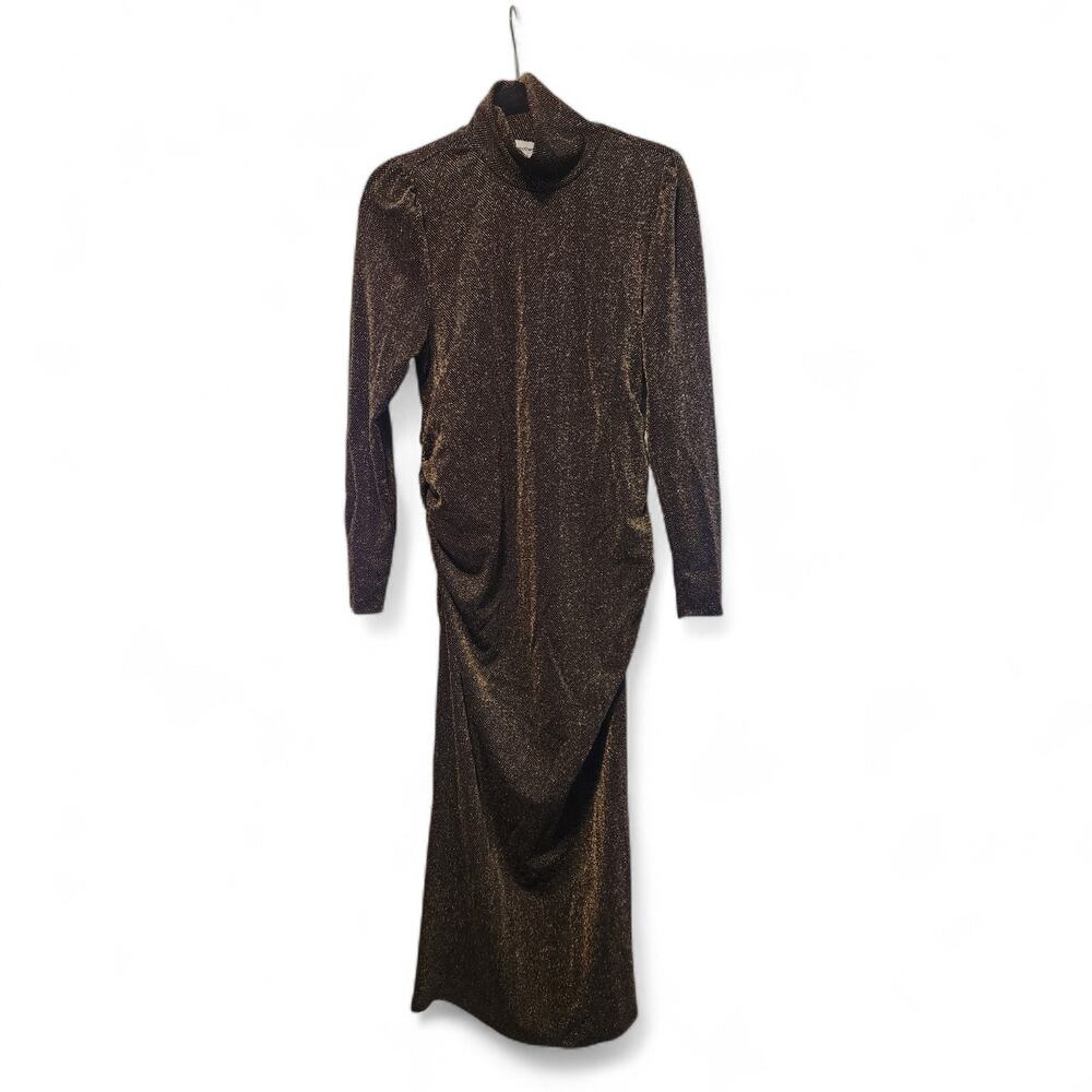 Like new Motherhood Maternity Midi Bodycon Gold Sparkle Dress - Picture 2 of 4